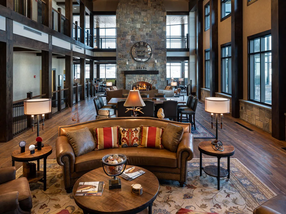 The fireplace lounge at Million Air, Westchester County Airport, where the breakfast is held